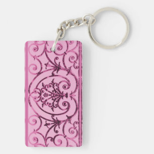 Pink scrollwork pattern keychain
