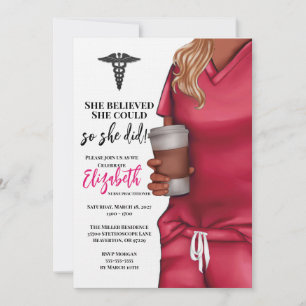 Pink Scrub Medical School Graduation Invitation