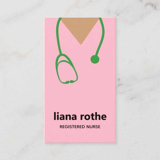 Pink Scrubs and Stethoscope  Business Card (Front)