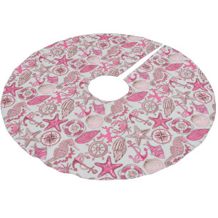 Pink Sea Pattern Brushed Polyester Tree Skirt