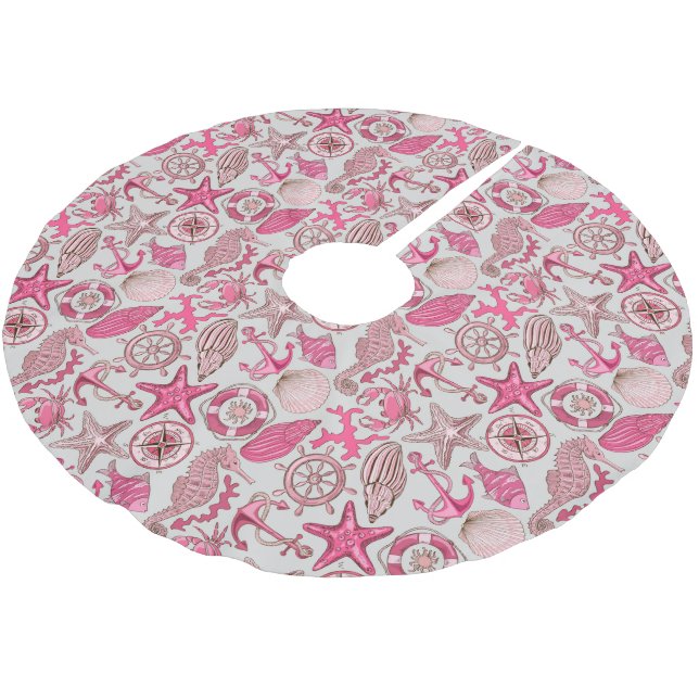 Pink Sea Pattern Brushed Polyester Tree Skirt (Angled)