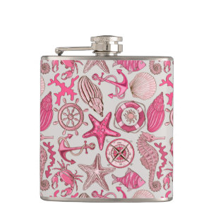 Pink Sea Pattern Hip Flask