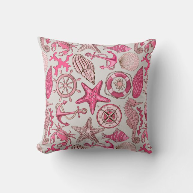 Pink Sea Pattern Throw Pillow (Front)