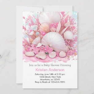 Pink Sea Shell Delightful Meadow Baby Shower Invitation
