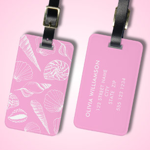 Pink Sea Shell Illustrated Luggage Tag