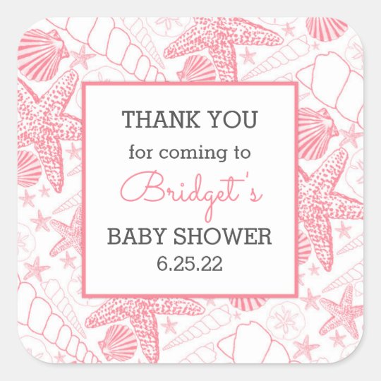 Pink Sea Shells baby shower favour thank you Square Sticker
