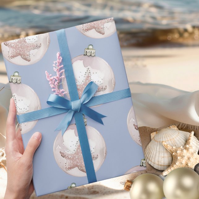 Pink Sea Star Ornament dusty blue pattern Wrapping Paper (Pink Sea Star Ornament dusty blue pattern Wrapping Paper)