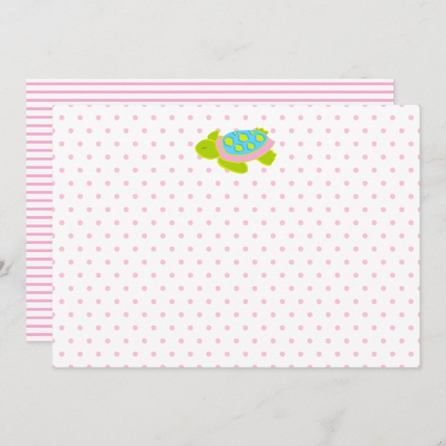 Pink Sea Turtle Note Card Stationery (Front/Back)