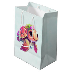Pink Sea Turtle Whimsical & Cute Medium Gift Bag