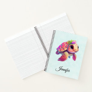 Pink Sea Turtle Whimsical & Cute Notebook