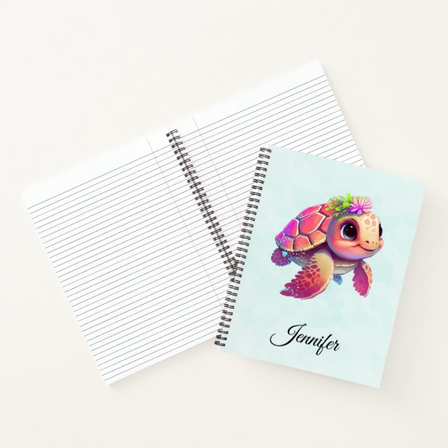 Pink Sea Turtle Whimsical & Cute Notebook (Inside)