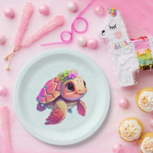Pink Sea Turtle Whimsical & Cute Paper Plate