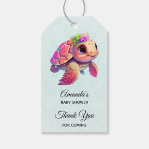 Pink Sea Turtle Whimsical & Cute Party Thank You Gift Tags