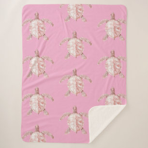 Pink Sea Turtles Sherpa Blanket