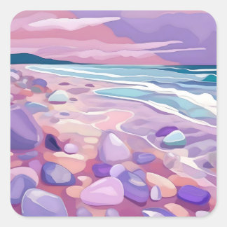 Pink seaglass on beach. square sticker