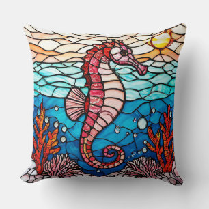 Pink Seahorse and Ocean Coral Throw Pillow