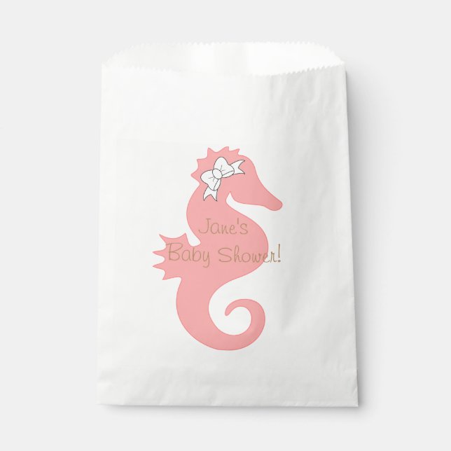 Pink Seahorse Baby Shower Favour Bags (Front)