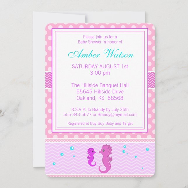 Pink Seahorse Baby Shower Invitation (Front)