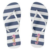 pink seahorse on navy stripes