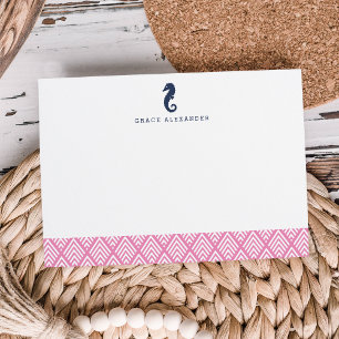 Pink Seahorse Personalized Stationery Flat Card