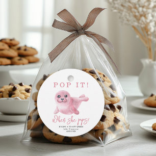 Pink Seal - Pop it! When she pops! Favour Tags