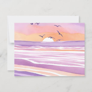 Pink Seas Watercolor Sunset Ocean Waves Postcard