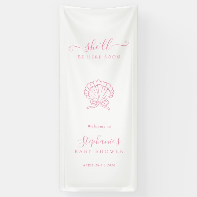 Pink Seashell Baby Shower Welcome Banner (Vertical)