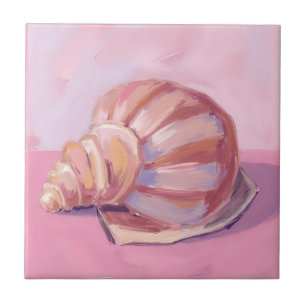 Pink Seashell Coastal Ocean Watercolor Painting Tile