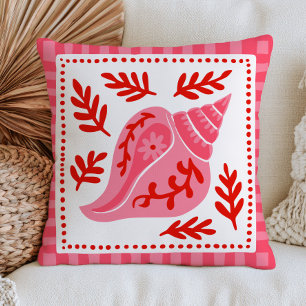 Pink Seashell Design Botanical Ocean Nautical Throw Pillow