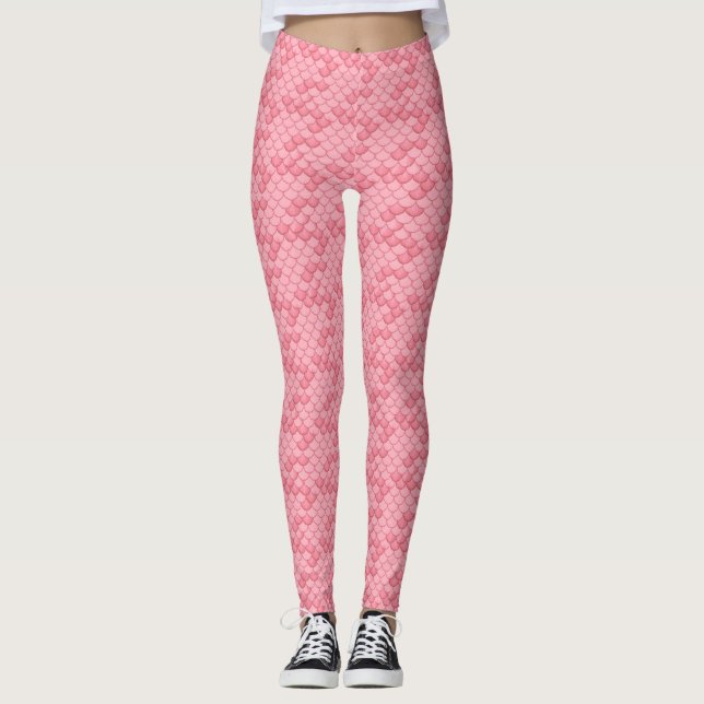 Pink Seashell Mermaid Scale Leggings Yoga Pants (Front)