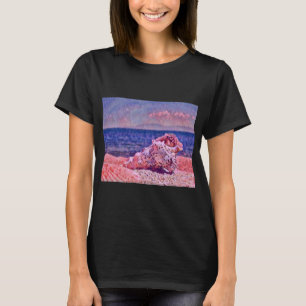 Pink seashell near purple sea watercolor painting  T-Shirt