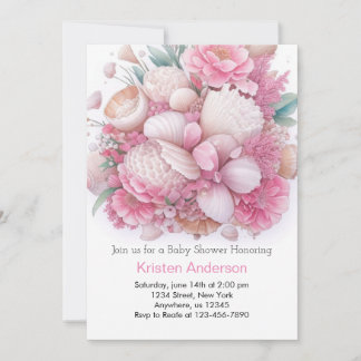 Pink Seashell Oasis Adventure Girl Baby Shower Invitation