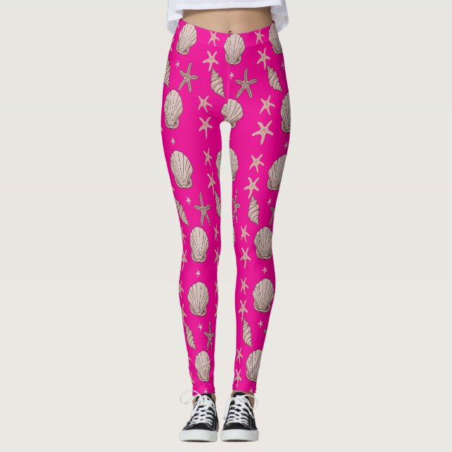  Pink Seashell Pattern – Beach Vibes Summer Design Leggings (Front)