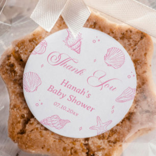 Pink Seashells Coastal Baby Shower Thank You  Classic Round Sticker
