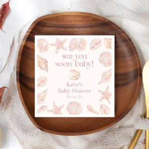 Pink Seashells Sea You Soon Baby Shower Napkins
