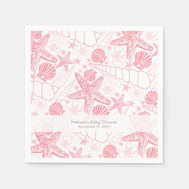 Pink Seashells Wedding or girl Baby Shower napkins (Front)
