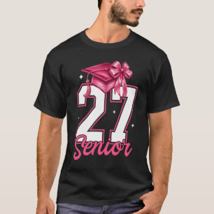 Pink Senior 2027 Coquette Bow Class Of 27 Girl Sen T-Shirt