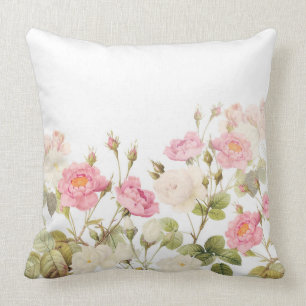 Pink Sepia Vintage Roses Meadow Illustration Throw Pillow