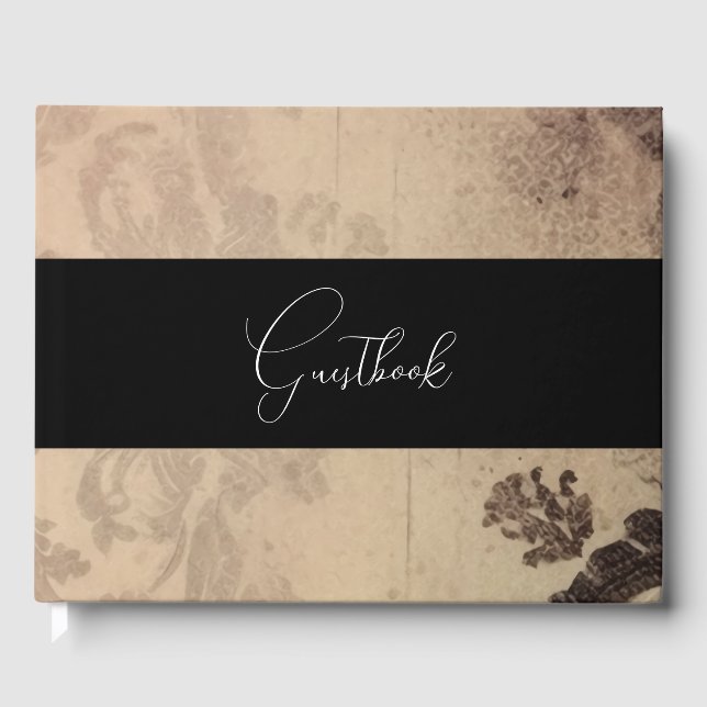 Pink Sepia Vintage Texture Wedding Guest Book (Front)