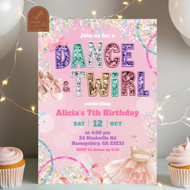 Pink Sequin ballet dance and twirl birthday Invitation (Creator Uploaded)