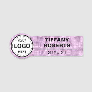 Pink Sequin Company Logo Employee Name Tag