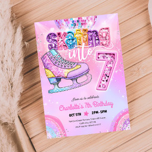 Pink Sequin Ice Skating 7th Birthday Invitation