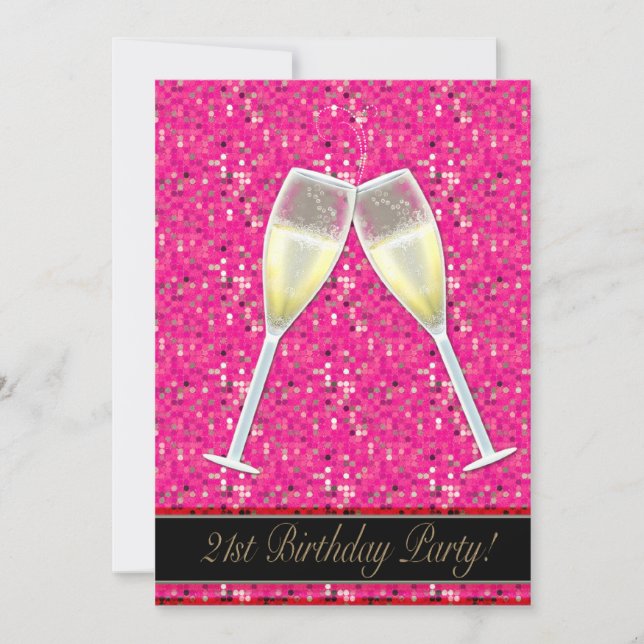 Pink Sequins 21e anniversaire Invitations de fête (Devant)
