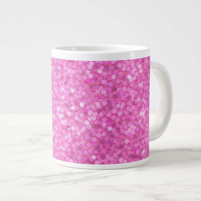Pink Sequins Bling Large Coffee Mug (Front Right)