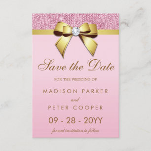 Pink Sequins Gold Bow Save The Date Wedding