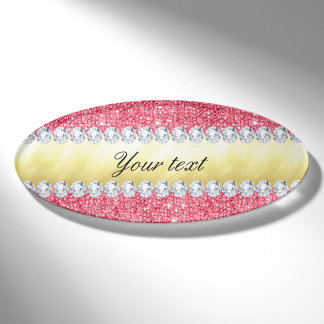 Pink Sequins Gold Foil and Diamonds Name Tag