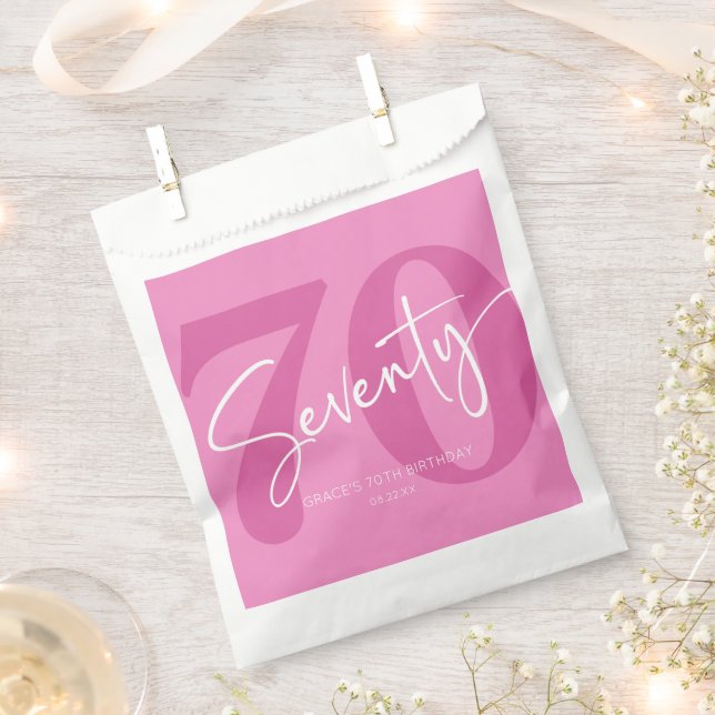 Pink Seventy 70th Seventieth Birthday Party Favour Bag (Clipped)