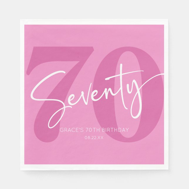 Pink Seventy 70th Seventieth Birthday Party Napkin (Front)