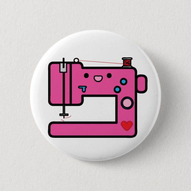 pink sewing machine 2 inch round button (Front)