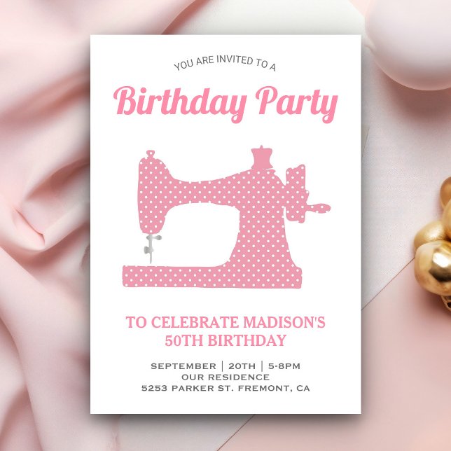 Pink Sewing Machine Birthday Party Invitation (Creator Uploaded)
